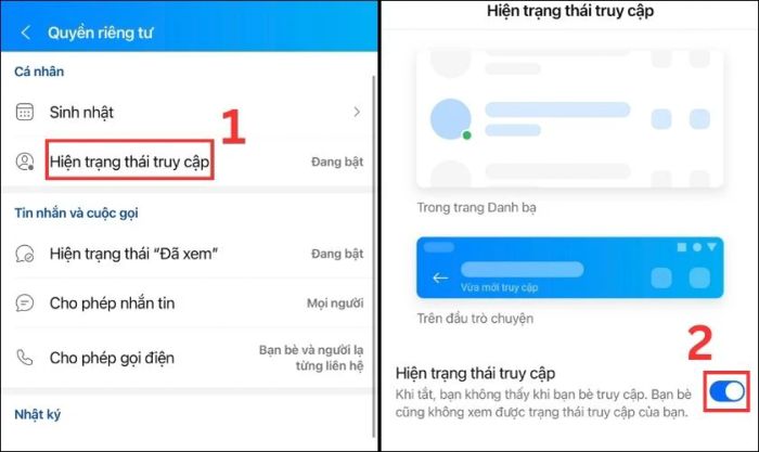 Vào mục Hiển thị trạng thái truy cập