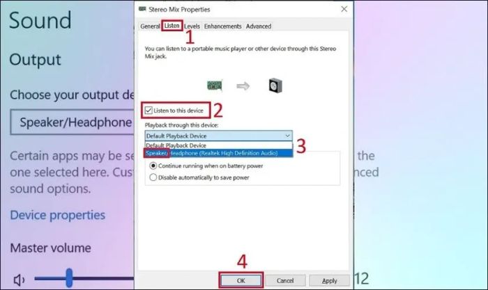 Nhấn vào mục Speaker và chọn OK