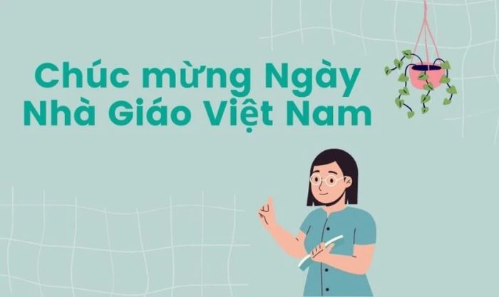 Thiệp với nền xanh trang nhã chào mừng ngày Nhà Giáo