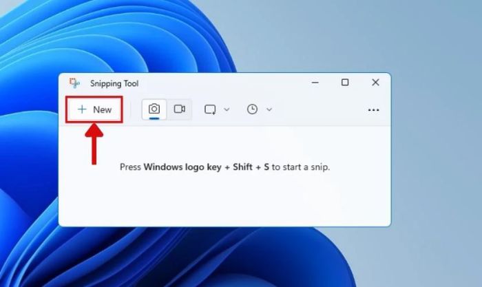 Nhấn vào New để bắt đầu chụp màn hình trên Windows 11