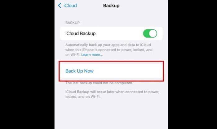 Giao diện của tính năng Sao lưu ngay (Back Up Now)