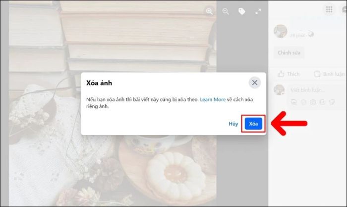 Nhấn chọn nút Xóa để xóa ảnh đại diện Facebook