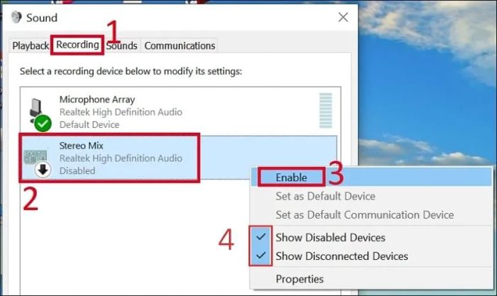 Chọn mục Recording