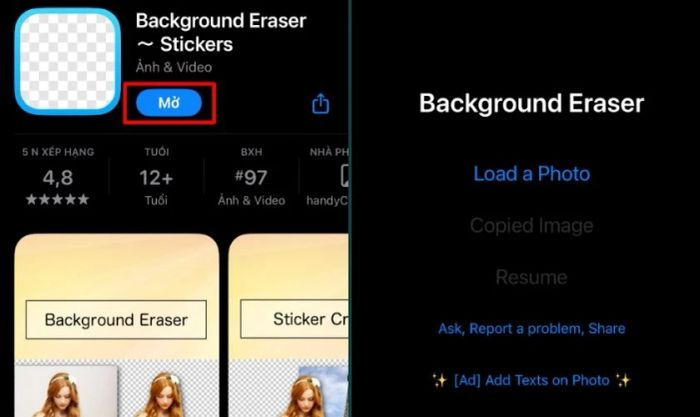 Mở ứng dụng Background Eraser để bắt đầu