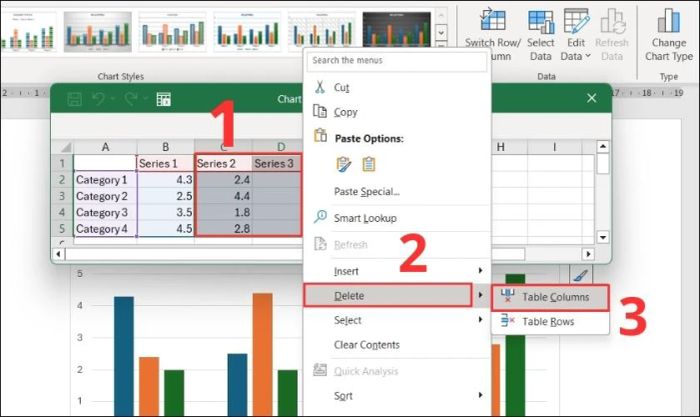Nhấp chuột phải, chọn Delete và tiếp tục chọn Table Column
