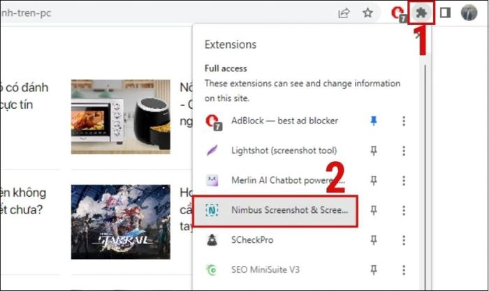 Xác minh xem ứng dụng đã được tích hợp vào Extensions hay chưa