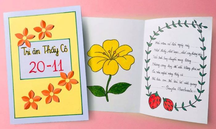 Những bông hoa tinh xảo đã tô điểm thêm sự cuốn hút cho tấm thiệp