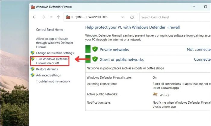 Thực hiện chọn mục Windows Defender Firewall