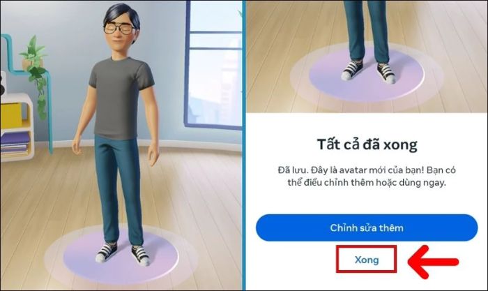 Nhấn Xong để hoàn thành quá trình tạo avatar