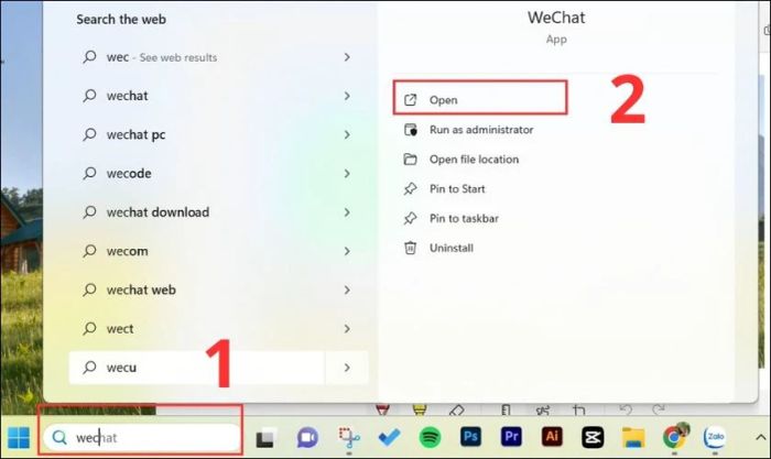Sử dụng thanh công cụ Search để tìm kiếm từ khóa Wechat