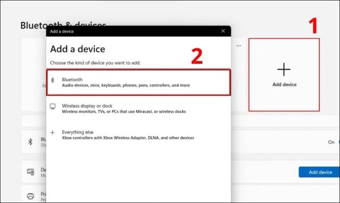 Nhấn tiếp Add devices và chọn Bluetooth