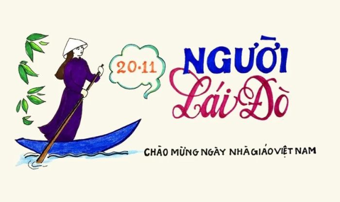 Thiệp tri ân thầy cô với hình ảnh người lái đò đầy cảm xúc