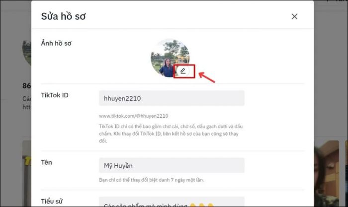 Nhấn vào biểu tượng chỉnh sửa để thay đổi avatar