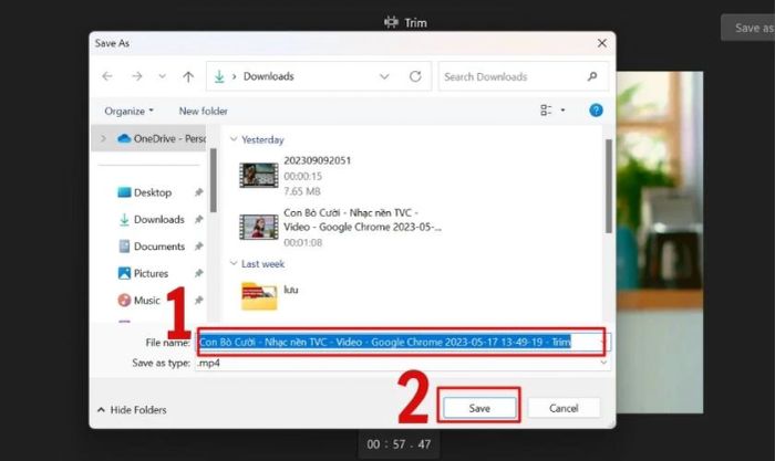 Lưu video sau khi hoàn thành cắt trên máy tính