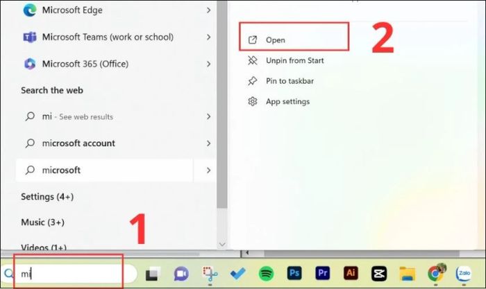 Sử dụng thanh công cụ Search trên máy tính để tìm kiếm Microsoft Store