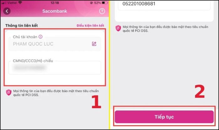 Xác minh lại thông tin và nhấn chọn Tiếp tục