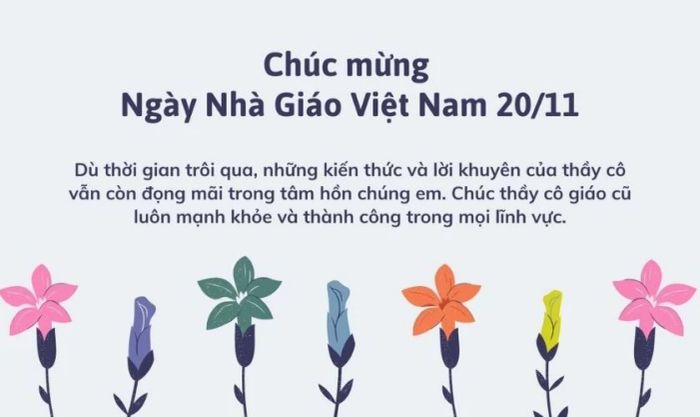 Thiệp được thiết kế tinh tế với họa tiết hoa và kèm theo lời chúc sâu sắc dành cho ngày 20/11