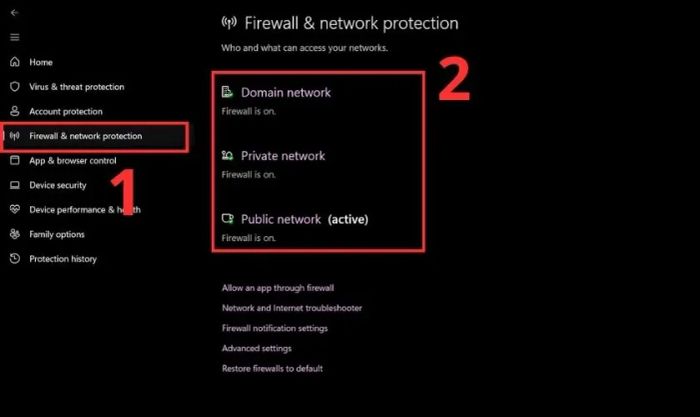 Ba chế độ tắt tường lửa trên Windows 11