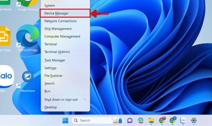 Nhấn tổ hợp phím Windows + X và chọn Device Manager