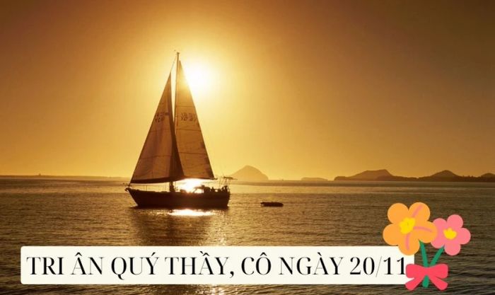 Mẫu thiệp cánh buồm thể hiện lòng biết ơn sâu sắc đến các giáo viên