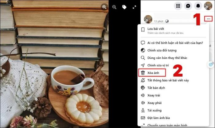 Nhấn vào biểu tượng ba chấm và chọn Xóa ảnh để xác nhận