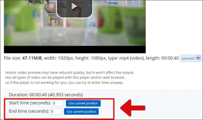 Thiết lập thời gian bắt đầu và kết thúc cho video