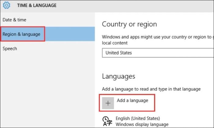 Chọn mục Thêm ngôn ngữ để tiếp tục cài đặt.