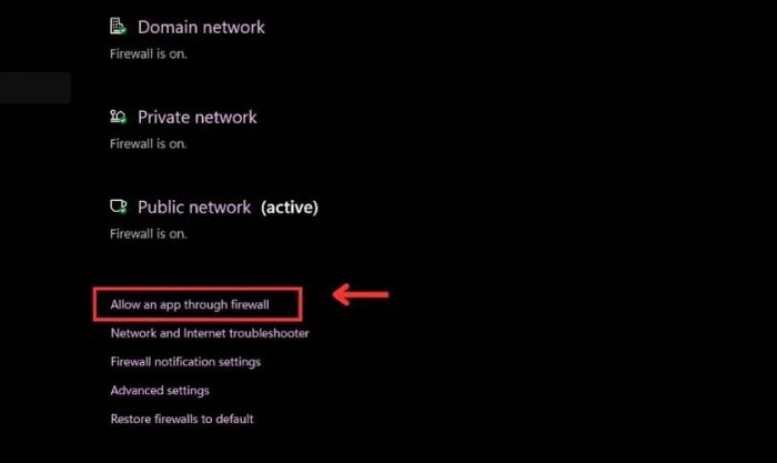 Chọn mục Allow an app through firewall