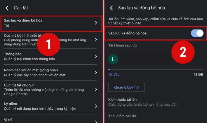 Kích hoạt tính năng sao lưu và đồng bộ hóa