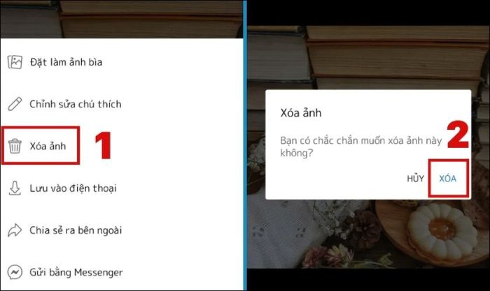 Nhấn chọn Xóa ảnh và xác nhận thao tác bằng cách nhấn Xóa