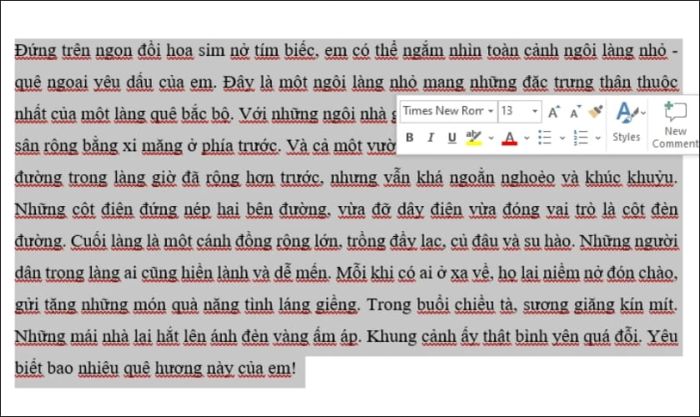 Mở Word và chọn đoạn văn bản cần tắt kiểm tra lỗi chính tả