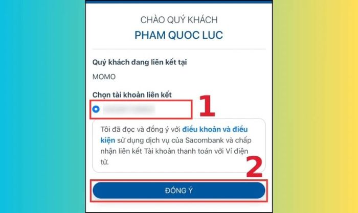 Lựa chọn tài khoản cần liên kết và nhấn vào nút Đồng ý