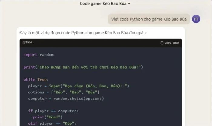 Hỗ trợ lập trình bằng chatbot AI