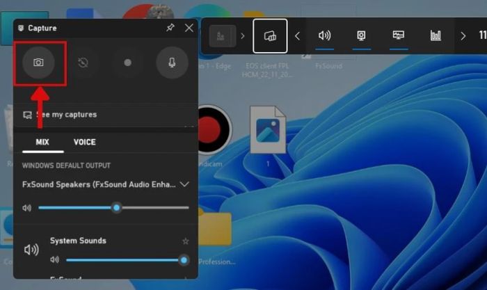 Nhấn vào biểu tượng camera để thực hiện chụp màn hình trên Windows 11