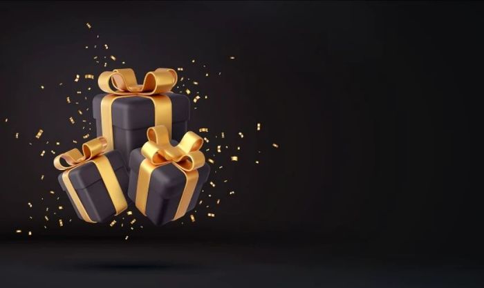 Hình nền Black Friday màu đen với hộp quà