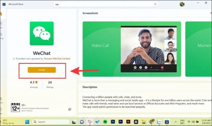 Nhấn vào nút Install