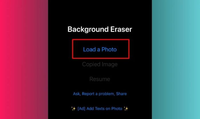 Nhấn vào Load a Photo để tải hình ảnh