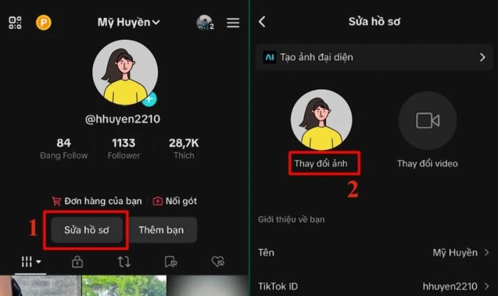 Nhấn vào Sửa hồ sơ và chọn tính năng Thay đổi ảnh