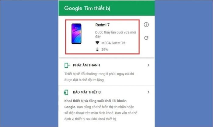 Chọn tên thiết bị cần định vị
