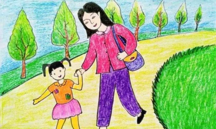 Mẫu vẽ tranh 20/10 tặng mẹ đơn giản và dễ thực hiện