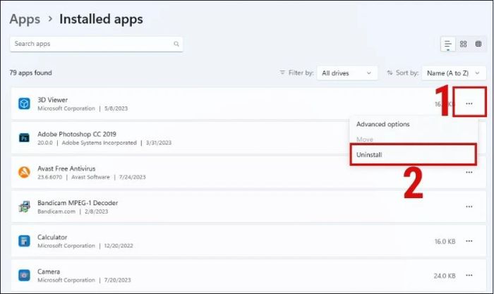 Chọn ứng dụng muốn gỡ bỏ và nhấn Uninstall