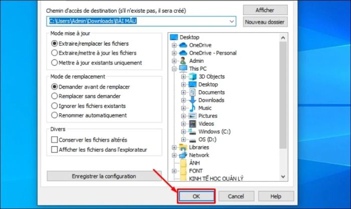 Chọn thư mục để lưu file giải nén và nhấn OK để tiếp tục.