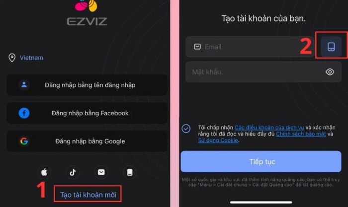 Hướng dẫn đăng ký tài khoản Camera Ezviz thông qua số điện thoại