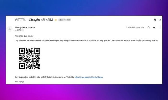 Sử dụng mã QR code eSIM sau khi chuyển đổi thành công