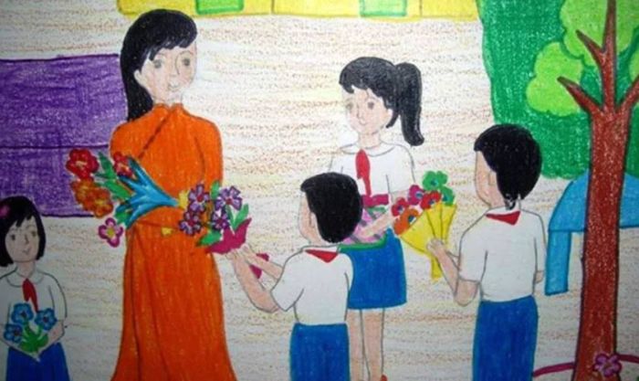 Mẫu vẽ tranh 20/10 dành cho học sinh