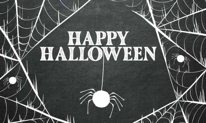Trang trí bảng Halloween đơn giản với họa tiết mạng nhện