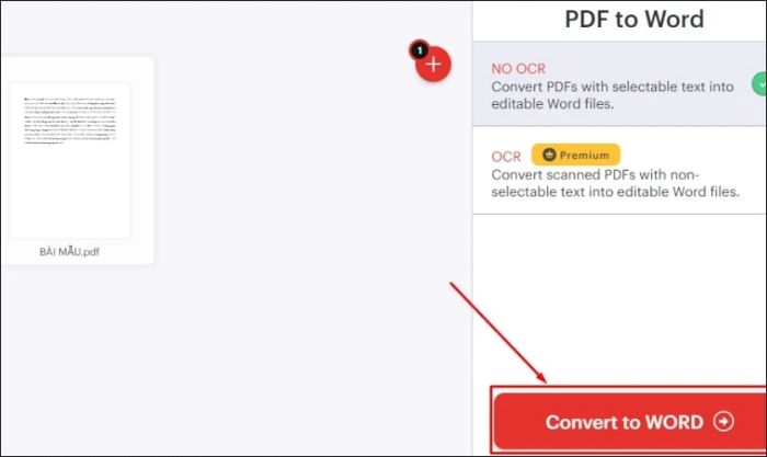 Nhấn Convert to WORD và chờ vài giây để hoàn tất việc tải file đã chuyển đổi.