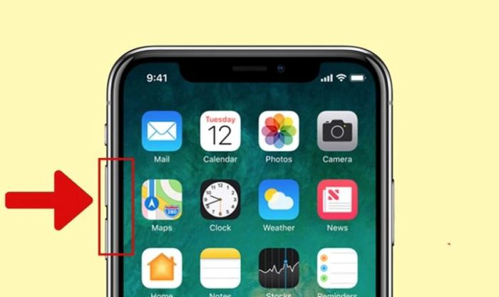 nhấn nút giảm âm lượng xuống mức 0