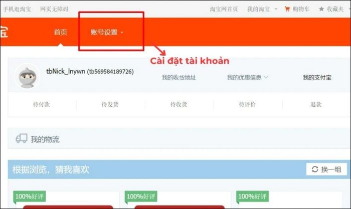 Chọn mục Cài đặt tài khoản để tiếp tục thiết lập mật khẩu.