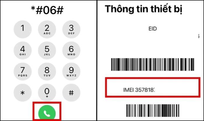 Nhập *#06# để hiển thị số IMEI.